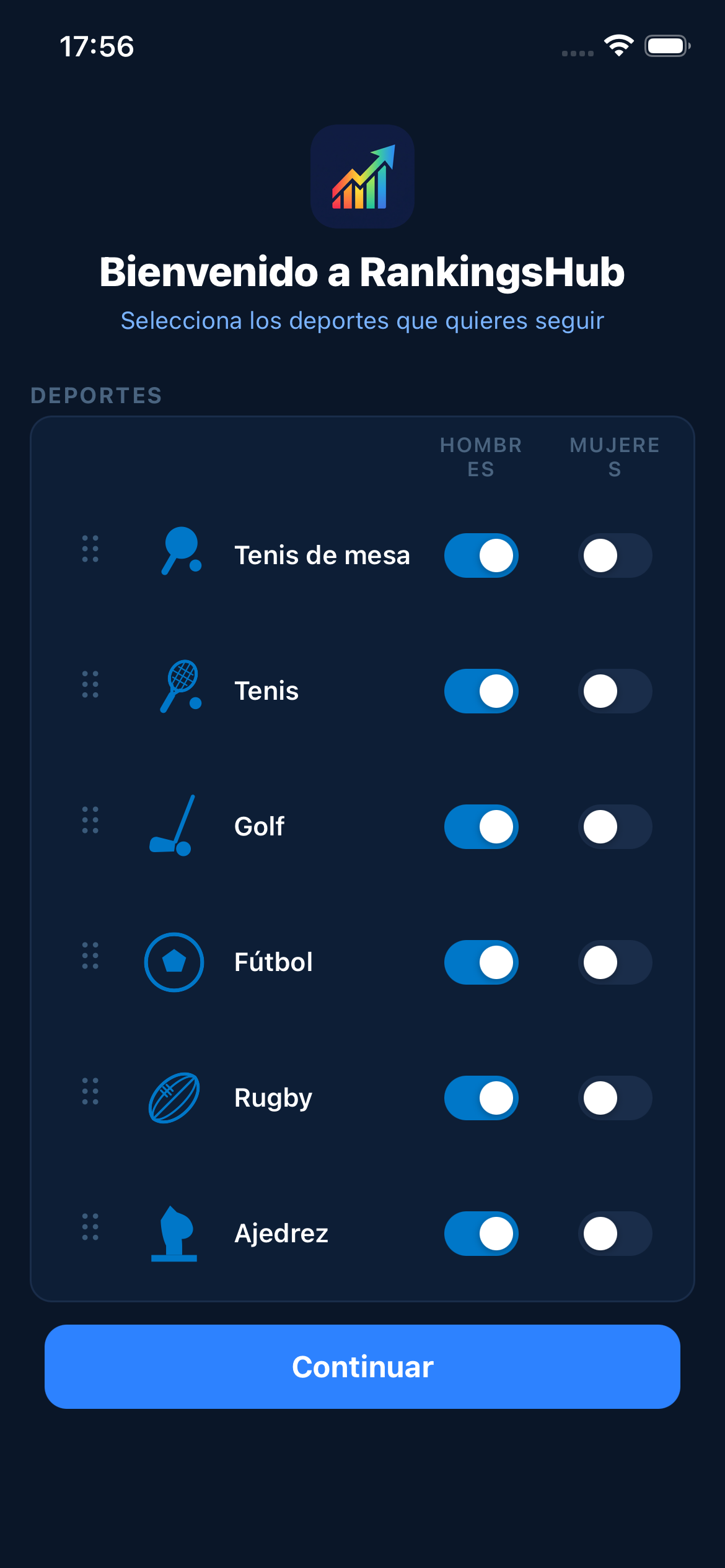 RankingsHub — onboarding