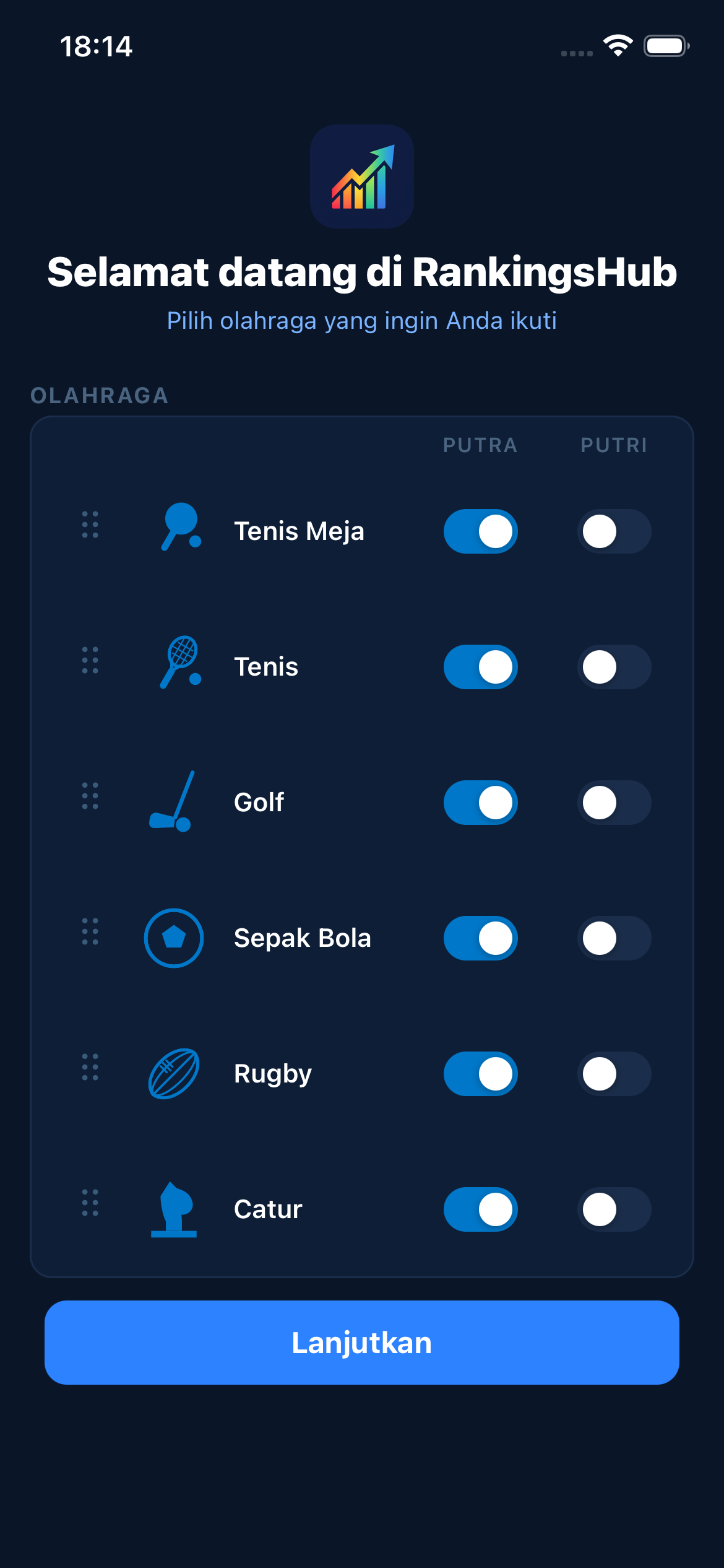 RankingsHub — onboarding
