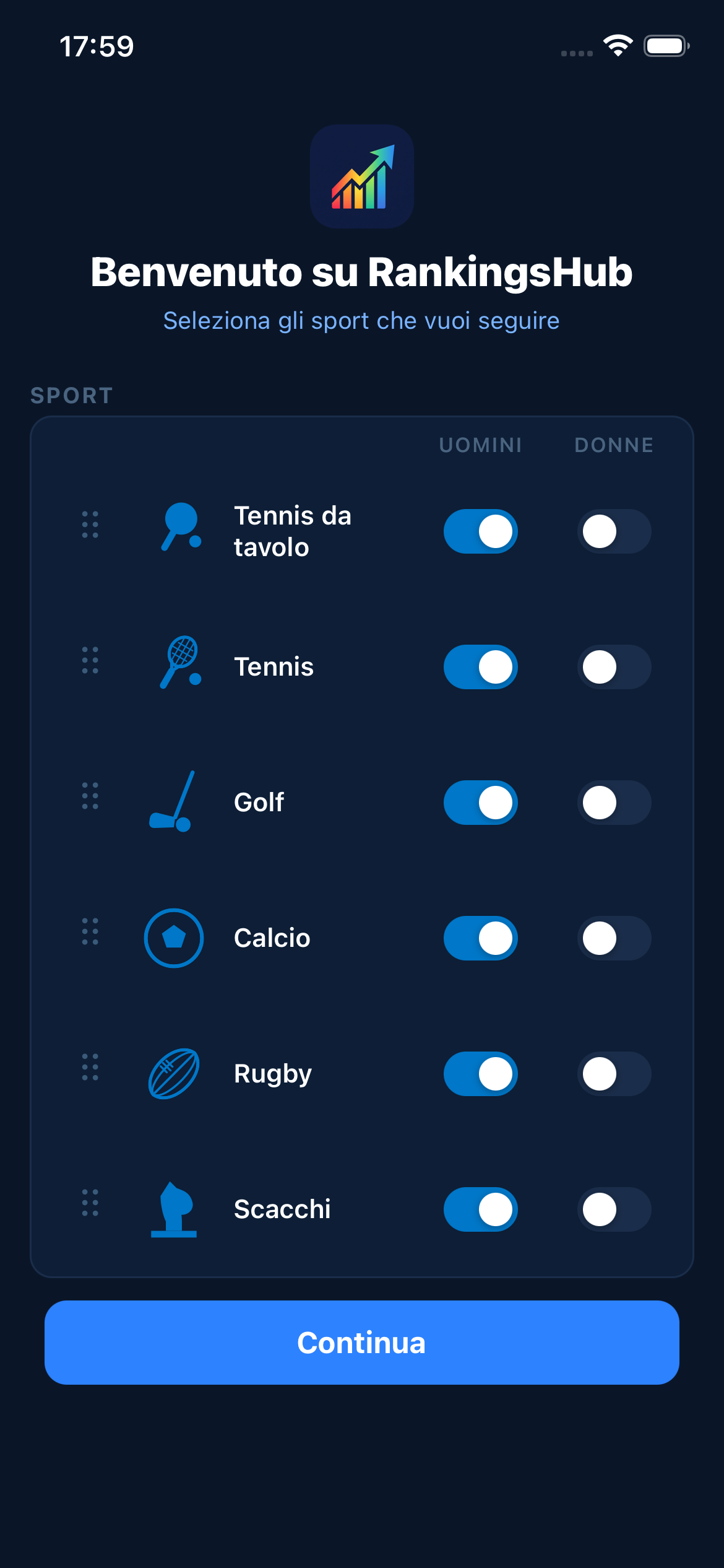 RankingsHub — onboarding