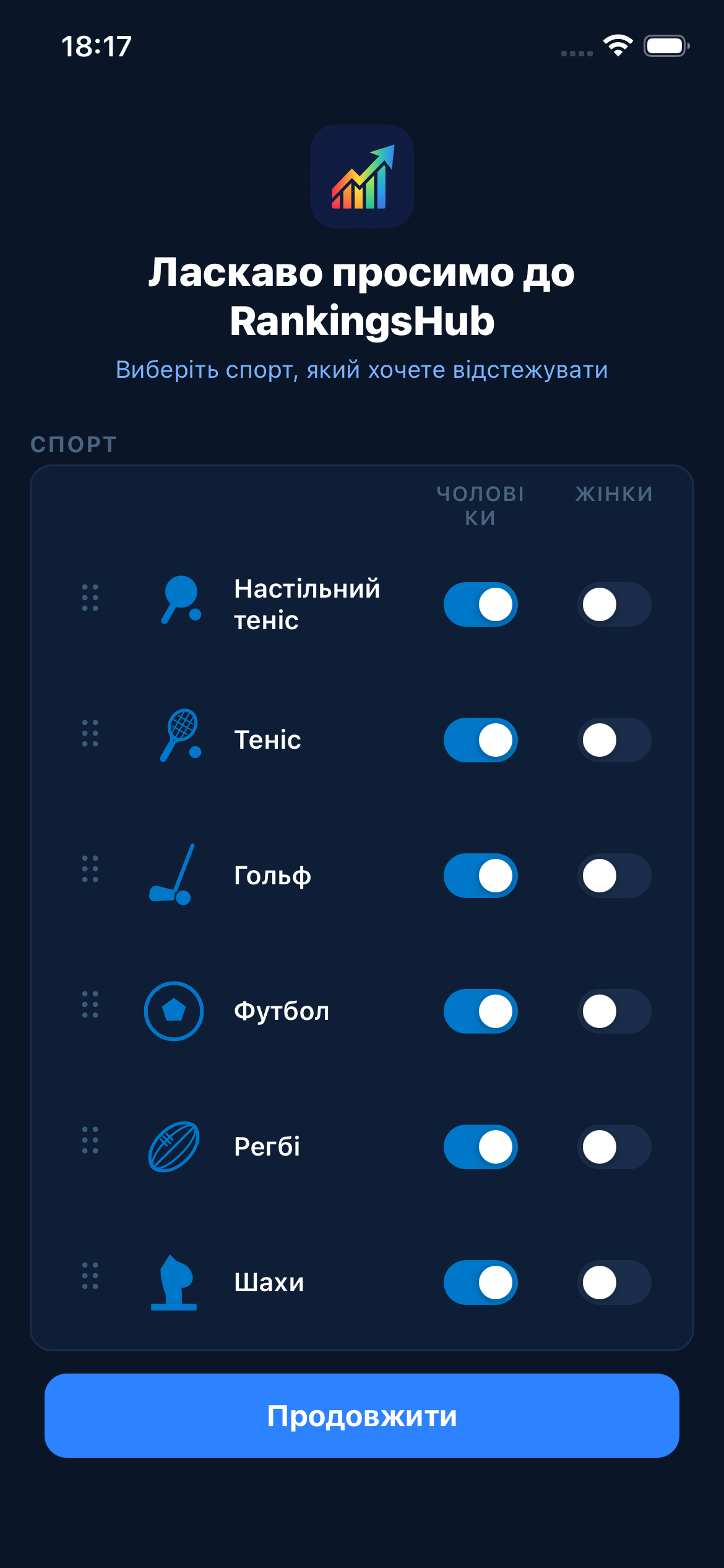 RankingsHub — onboarding